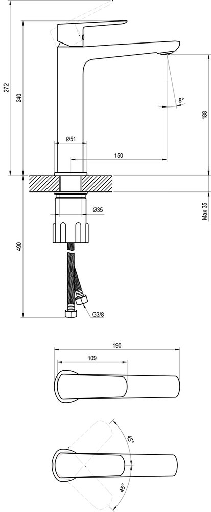 Mitigeur de lavabo sur pied sans bonde Life 014.00