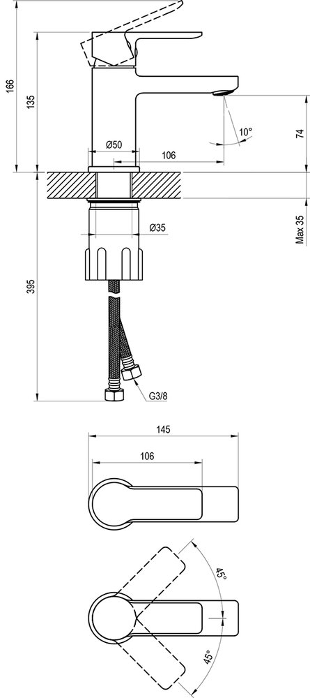 Mitigeur de lavabo sur pied sans bonde Solar 012.00