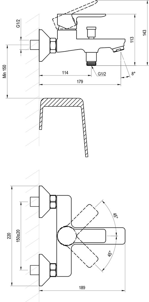 Solar Badewannenarmatur zur Wandmontage